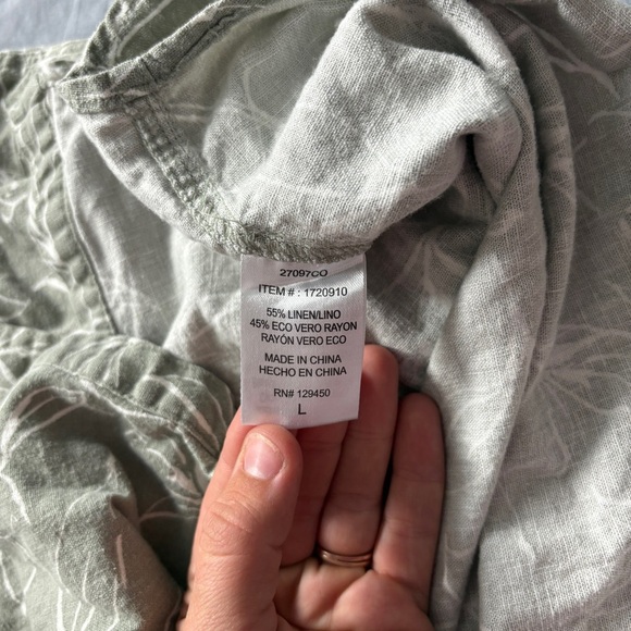 Ecothreads Women’s Button Up Blouse Sleeveless Linen Top size Large green floral - Picture 10 of 10